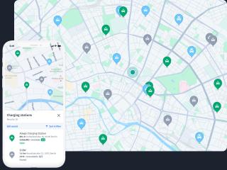 graphic of mobile phone with ev charging locations