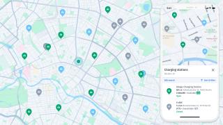 graphic of mobile phone with ev charging locations