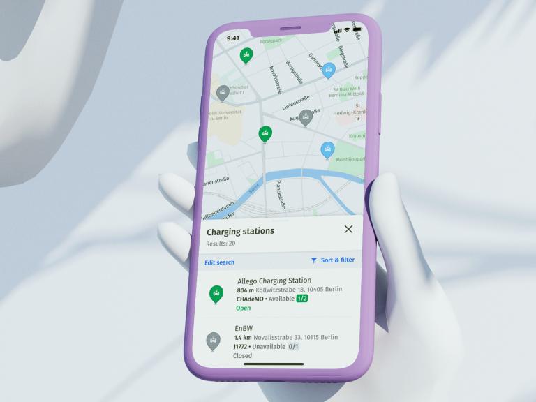 graphic of mobile phone with ev charging locations