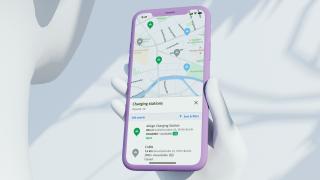 graphic of mobile phone with ev charging locations
