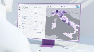 graphic depicting HERE Map Data in action on monitor