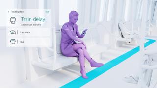 graphic of person looking at mobile phone information about transit