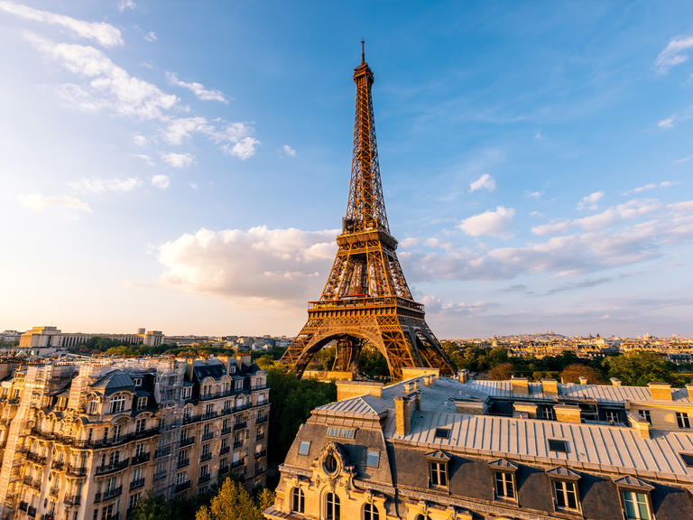 A view of the Eiffel Tower in Paris, France.