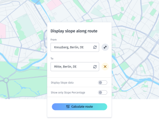 Routing app displaying the slope along the route between Kreuzberg and Mitte in Berlin.