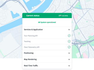 Custom routing app thar includes a list of the APIs used such as Tour Planning, Tracking and Fleet Telematics.