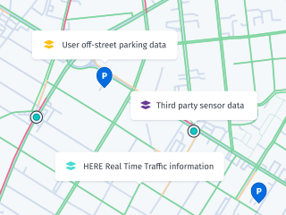 Map visualization showing real-time traffic data, off-street parking data and third-party sensor data.