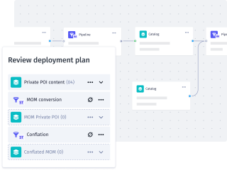 Map making tool showing the review deployment plan using Maps APIs and including private POI content and MOM conversions.