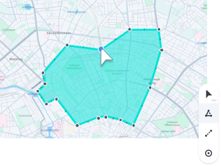A spatial data visualization showing a highlighted area made of up points of interest.